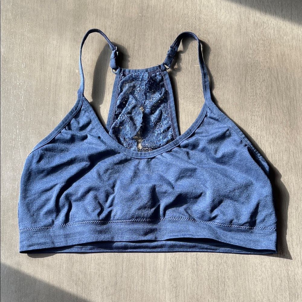 Women's Blue Lace Racerback Bralette XL laura ashley pull on stretchy